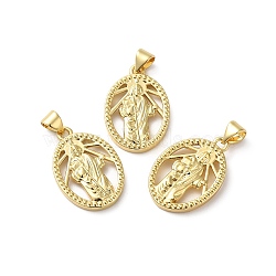 Rack Plating Brass Pendants, Lead Free & Cadmium Free, Long-Lasting Plated, Oval with Priest Charm, Real 18K Gold Plated, 22.5x15.5x3mm, Hole: 4x3.5mm(KK-O142-38G)