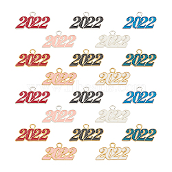 SUNNYCLUE Alloy Enamel Pendants, Cadmium Free & Lead Free, New Year 2022, Golden & Silver, 19x38x2mm, Hole: 4mm, 20pcs/box(PALLOY-SC0002-94-RS)