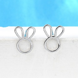 S925 Sterling Silver Stud Earrings, Platinum, Rabbit, 8.5x6.5mm(EJEW-P305-02E-P)