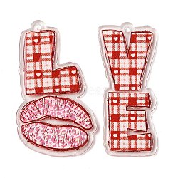 Valentine's Day Double-Sided Printed Acrylic Pendants, Word LOVE, Lip, Pendant 1:52..5x30x2.5mm, Pendant 2: 50.5x22.5x2.5mm, Hole: 2mm.(MACR-R005-04C)