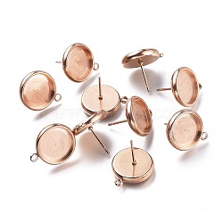 Ion Plating(IP) 304 Stainless Steel Stud Earring Settings, with Loop, Flat Round, Rose Gold, Flat Round: 17x14.5mm, Hole: 1.6mm, Pin: 0.8mm, Tray: 12mm(STAS-I161-01E-RG)
