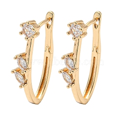 Brass with Clear Cubic Zirconia Hoop Earrings, Oval, Light Gold, 27x5mm(EJEW-B035-31KCG)