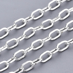 304 Stainless Steel Paperclip Chains, Drawn Elongated Cable Chains, with Spool, Unwelded, Flat Oval, Silver, 7x4x1mm, about 65.61 Feet(20m)/roll(CHS-N001-12S)