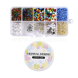 Glass Seed Beads & ABS Plastic Imitation Pearl Beads, Alloy Pendants and Magnetic Clasps, Elastic Crystal Thread and Iron Findings, for DIY Jewelry Finding Kits, Mixed Color, Beads: 1550Pcs/Box, Pendants: 6Pcs/Box(DIY-YW0002-52)