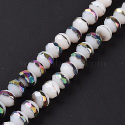 Handmade Porcelain Beads Strands, Facted, Rondelle, Half Plated, White, 8x6.5mm, Hole: 1.4mm, about 66pcs/strand, 16.77 inch(42.6cm)(PORC-F007-01B)