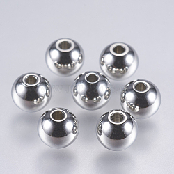 304 Stainless Steel Beads, Solid Round, Stainless Steel Color, 6x5mm, Hole: 1mm(STAS-K170-01C)