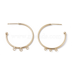 Brass Stud Earring Findings, Half Hoop Earrings, with Loop, Ring, Golden, 30x1.5mm, Hole: 1.6mm, Pin: 0..7mm(KK-I665-20G)