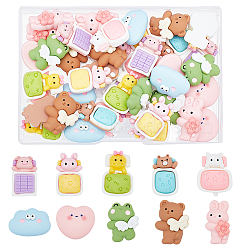 ARRICRAFT 36pcs 9 styles Opaque Resin Cabochons, Sleeping Bear & Frog & Cloud, Mixed Shapes, Mixed Color, 17~28x14.5~25x6.5~10mm, 4pcs/style(CRES-AR0001-25)