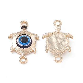Alloy Connector Charms, with Evil Eye Resin, Tortoise Links, Light Gold, 24.5x15x3.5mm, Hole: 1.8mm
