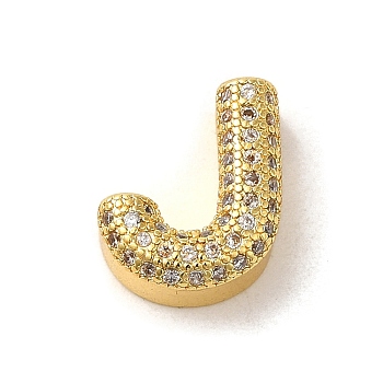 Brass Micro Pave Clear Cubic Zirconia Charms, Real 18K Gold Plated, Letter J, 13x10.5x5mm, Hole: 2x2.5mm