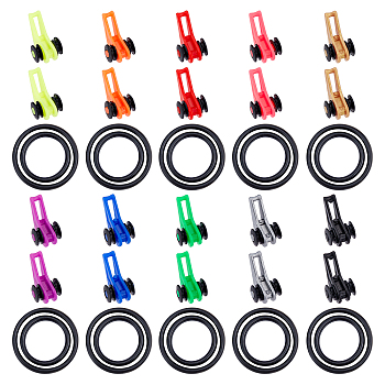 50 Sets 10 Colors Plastic & Silicone O-Rings Fishing Rod Pole Hook Keeper Sets, Fishing Rod Hanging Bait Device, Mixed Color, 16.5x9.5x7.5mm, 19x2mm, 25x2mm, 5 sets/color
