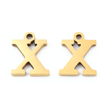 201 Stainless Steel Charms, Alphabet, Letter.X, 8.5x7x1mm, Hole: 1mm