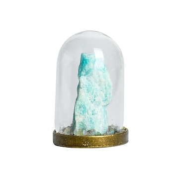 Raw Electroplate Natural Amazonite Species Bell Jar Cloches, Crystal Stone Display Decoration, with Glass Cover, 27x41mm