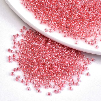 6/0 Glass Seed Beads, Transparent Inside Colours Luster, Round Hole, Round, Light Coral, 6/0, 4~5x2.5~4.5mm, Hole: 1.2mm, about 500pcs/50g