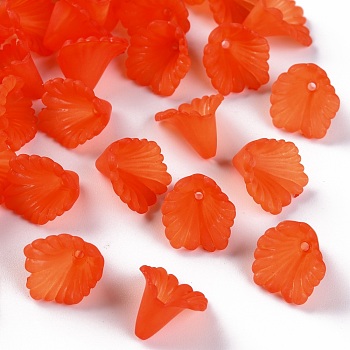 Frosted Acrylic Bead Caps, Flower, Orange Red, 12x12x9mm, Hole: 1.2mm, about 1700pcs/500g