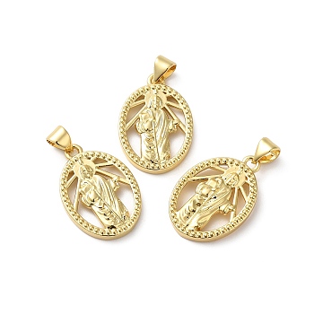Rack Plating Brass Pendants, Lead Free & Cadmium Free, Long-Lasting Plated, Oval with Priest Charm, Real 18K Gold Plated, 22.5x15.5x3mm, Hole: 4x3.5mm