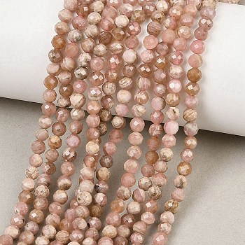 Natural Rhodonite Beads Strands, Round, Faceted, 4~4.5mm, Hole: 0.6mm, about 98pcs/strand, 15.59''(39.6cm)