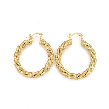 Rack Plating Brass Twist Rope Hoop Earrings for Women, Lead Free & Cadmium Free, Real 18K Gold Plated, 41.5x35x5mm, Pin: 0.6x1.2mm
