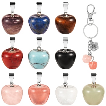 10Pcs 10 Style Natural & Synthetic Gemstone Pendants, with Platinum Brass Loops, Apple, 14~15x14x14mm, Hole: 6x3mm, 1pc/style