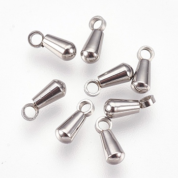 201 Stainless Steel Charms, Chain Extender Drop, Teardrop, Stainless Steel Color, 8x3mm, Hole: 1mm