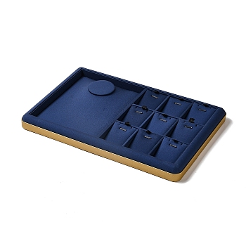 10-Slot PU Leather Pendant Necklace Display Tray Stands, Jewelry Organizer Holder for Necklace Storage, Rectangle, Dark Blue, 30.5x20.5x3cm
