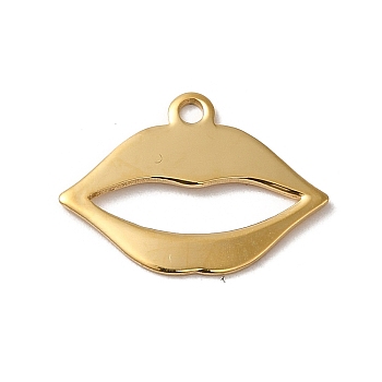 304 Stainless Steel Charms, Laser Cut, Lip Charm, Real 14K Gold Plated, 13x17.5x1mm, Hole: 1.4mm