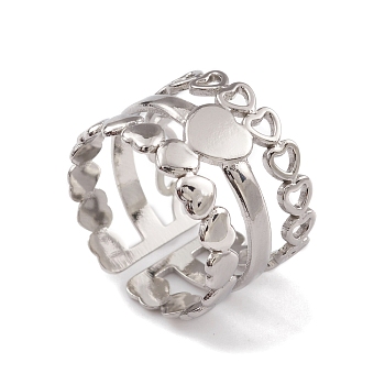 304 Stainless Steel Heart Wrap Open Cuff Rings for Women, Stainless Steel Color, Inner Diameter: 17.2mm