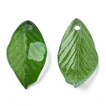 Plastic Pendants, Leaf, Green, 18x9x3mm, Hole: 1mm