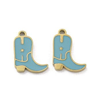 Ion Plating(IP) 316L Stainless Steel Charms, with Enamel, Real 18K Gold Plated, Cowboy Boot Charm, Turquoise, 12x9.5x1.5mm, Hole: 1.2mm