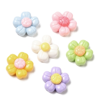 Cartoon Opaque Resin Cabochons, for Jewelry Making, Mixed Color, Flower, 13.5x14x5.5mm