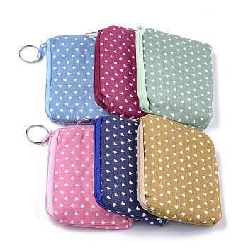 Cloth Clutch Bags, Change Purse, with Iron Ring, Heart Pattern, Mixed Color, 120~122x88~92x12~13mm
