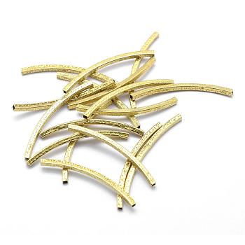 Brass Textured Tube Beads, Curved, Lead Free & Cadmium Free & Nickel Free, Tube, Raw(Unplated), 37x2x2mm, Hole: 1x1mm