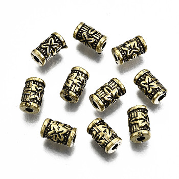 CCB Plastic Beads, Column with Flower, Antique Golden, 8x5x4.5mm, Hole: 2mm, about 4300pcs/500g