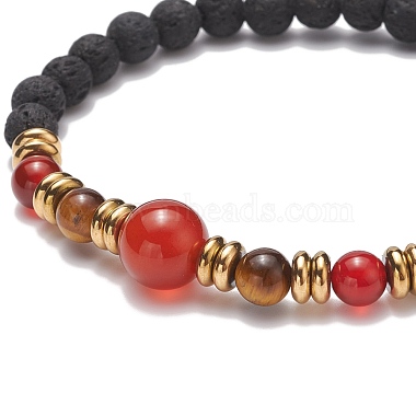 2 pièces 2 style pierre de lave synthétique et agate rouge naturelle cornaline et oeil de tigre ensemble de bracelets extensibles perlés(BJEW-JB08698)-7