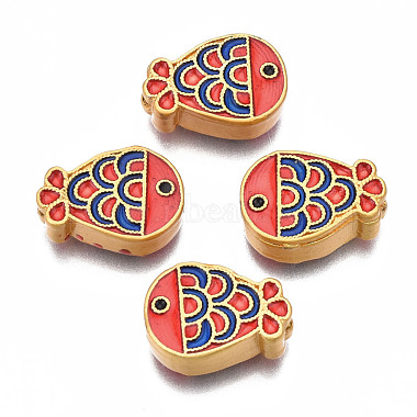 Matte Gold Color Red Fish Alloy+Enamel Beads