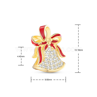 Tinysand 925 émail en argent sterling cloche de noël dorée perles européennes(TS-C-213)-2