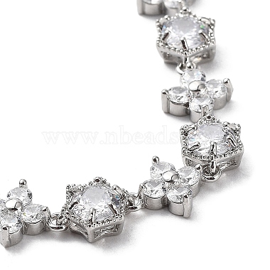 Idées cadeaux nobles pour dame en laiton plaqué platine micro pavé de zircone cubique cz fleur lien chaîne bracelets(BJEW-L471-01)-2