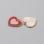 Alloy Enamel Pendants, Heart Charm, Golden, Pink, 19x20x1mm, Hole: 2.8mm(ENAM-WH0058-022C)