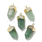 Natural Green Strawberry Quartz Faceted Pendants, Sword Shaped Charms with Rack Plating Brass Findings, Golden, 21~23x9x10.5mm, Hole: 1.6mm(G-G181-03G-05)