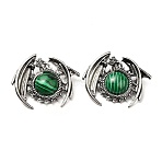 Synthetic Malachite Pendants, Dragon Charms, with Rack Plating Antique Silver Tone Alloy Findings, Cadmium Free & Lead Free, 40x48x12mm, Hole: 9x6mm(G-B033-05AS-17)