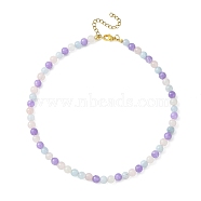 Natural Aquamarine & Rose Quartz & Amethyst Round Beaded Necklaces with 304 Stainless Steel Clasps, 14.96 inch(38cm)(NJEW-JN04408)