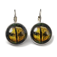 Dragon Eye Glass Leverback Earrings with Brass Earring Pins, Goldenrod, 29mm(EJEW-Q798-01O)