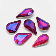 Pointed Back Glass Rhinestone Cabochons, Back Plated, Faceted, AB Color Plated, teardrop, Red, 13x8x4mm(RGLA-T014-8x13mm-03)