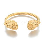 316 Surgical Stainless Steel Cuff Bangles, Lion Head, with Rhinestone, Golden, 54mm(BJEW-K126-02G)
