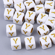Plating Acrylic Beads, Horizontal Hole, Golden Metal Enlaced, Alphabet Style, Cube, Letter.Y, 5.5~6x5.5~6x5.5~6mm, Hole: 3.5mm, about 3000pcs/500g(SACR-S297-09Y)