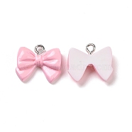 Opaque Resin Pendants, with Platinum Tone Iron Loops, Bowknot Charm, Pink, 15.5x17.5x5.5mm, Hole: 2mm(X-RESI-J023-04A)