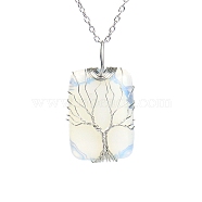 Opalite Pendant Necklace with Brass Cable Chains, Rectangle with Tree, 20.47 inch(52cm)(PW23042509283)