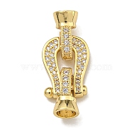 Brass Micro Pave Cubic Zirconia Fold Over Clasps, Real 18K Gold Plated, Clear, 28mm(KK-U037-27G-02)