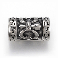 304 Stainless Steel Beads, Column with Fleur De Lis, Antique Silver, 20.5x13x12mm, Hole: 8.5mm(STAS-F169-49AS)