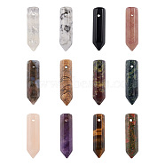 12Pcs 12 Style Natural Gemstone Pointed Pendants, Faceted, Bullet, 30~33x8~9mm, Hole: 1.4~1.6mm, 1pc/style(G-CW0001-06)
